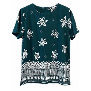 Vintage 90s Katelyn Rose Batik Floral Border Print Top Made in USA S/M